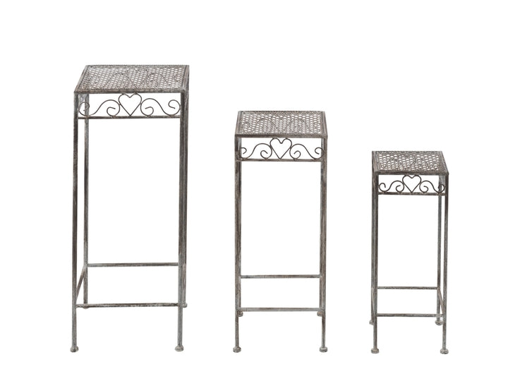 Sideborde i romantisk fransk stil - antik grå/hvid - sæt m. 3 borde