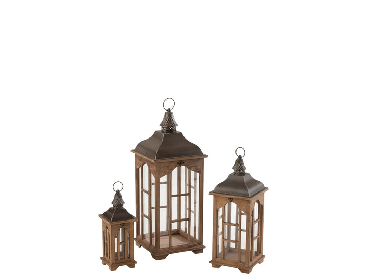 Dekorative lanterner - Træ og glas - sæt af 3 lanterner