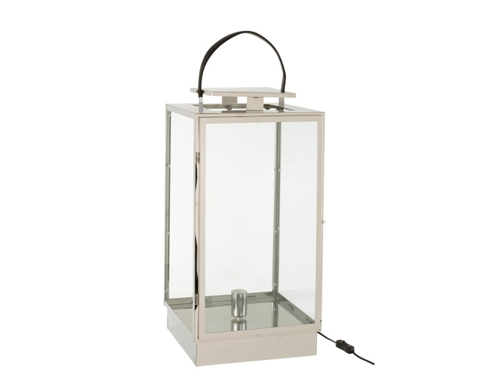 Lanterne lampe i metal - Sølv og glas