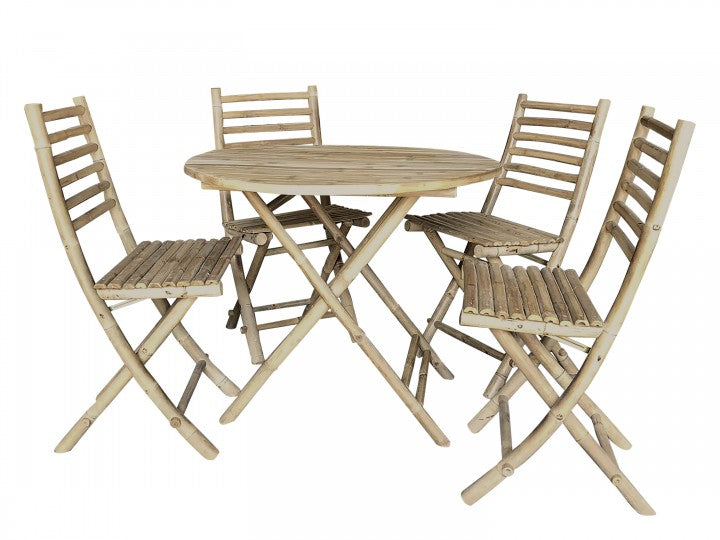 Lyon havesæt m. 1 bord og 4 stole i bambus - natur