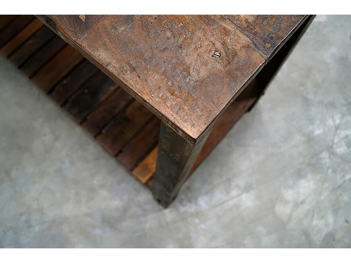 Rama rustik gammelt træbord med hylde - træ m. patina
