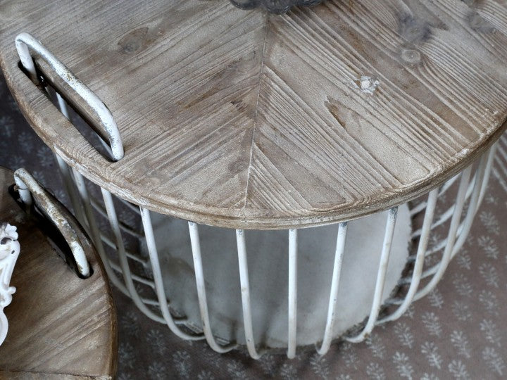 Sofabord med trælåg - sæt af 2 stk - antique hvid